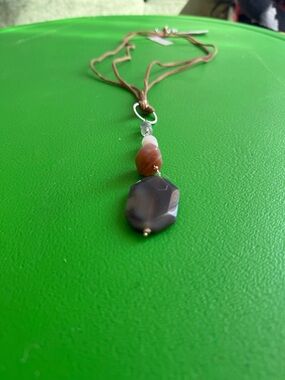 Boho Multi-Stone Pendant Necklace in Brown and Cream